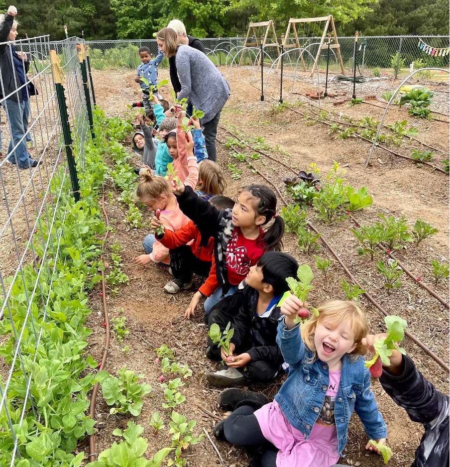 Children from Friendship Elementary School in Buford learn about composting, ecology, and the seasons of life during a field trip to the Grow2B garden.