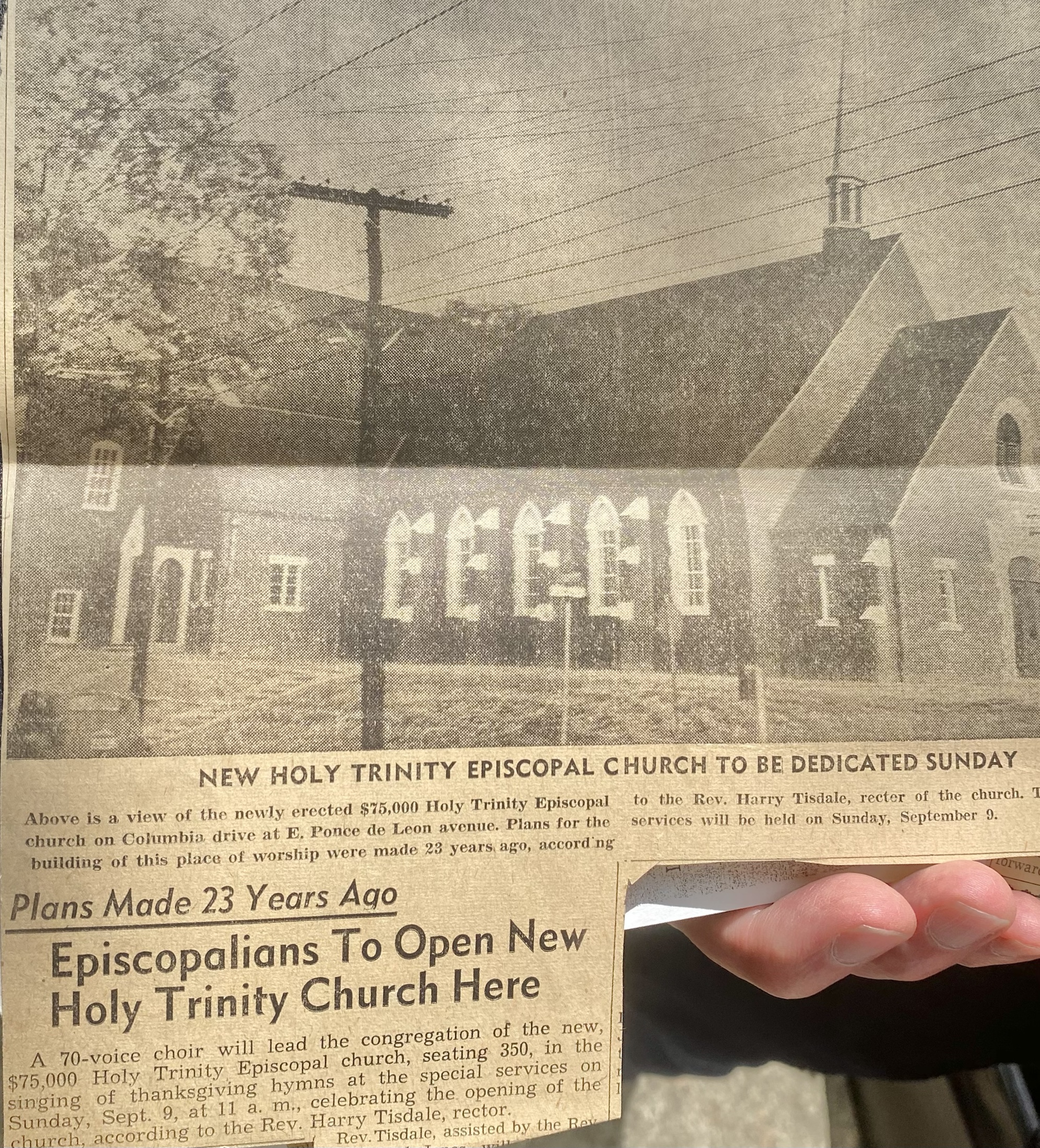 Historical clipping about the opening of Holy Trinity.