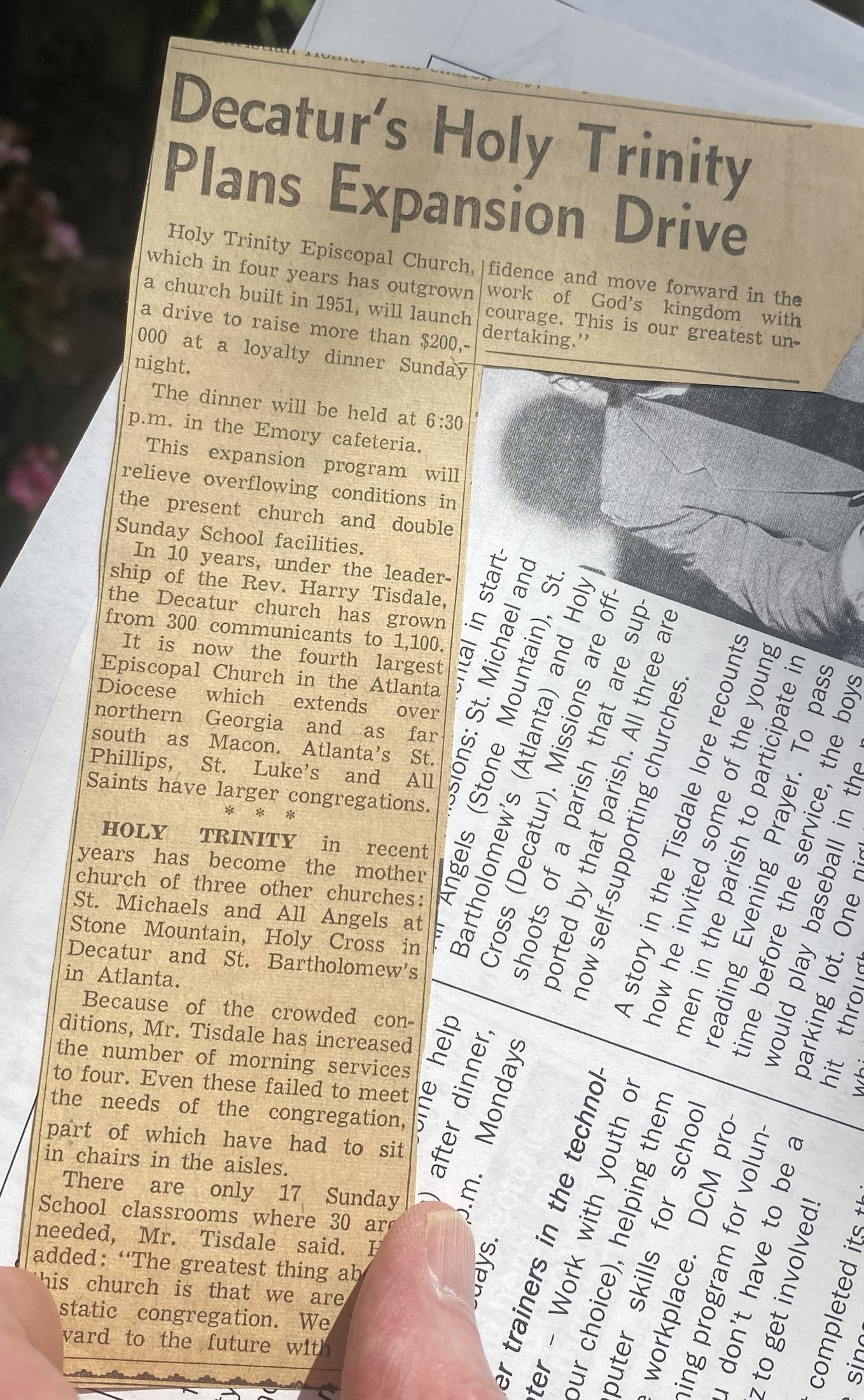 Historical clipping about Holy Trinity’s expansion under Harry Tisdale.