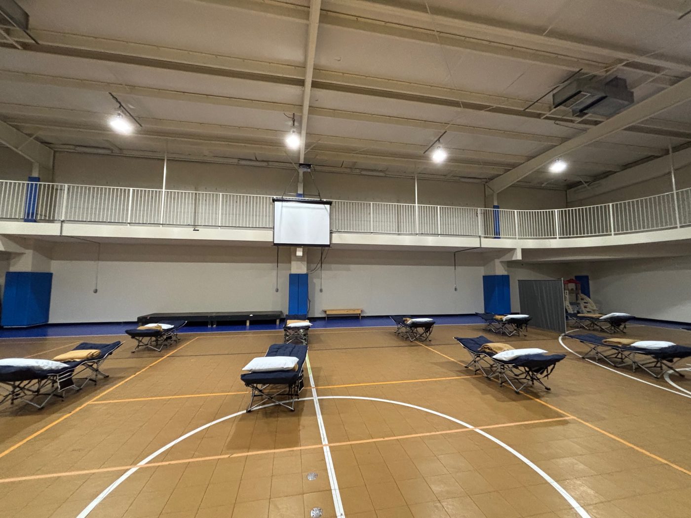 Cots set up inside the Matthew 25 Alliance warming center